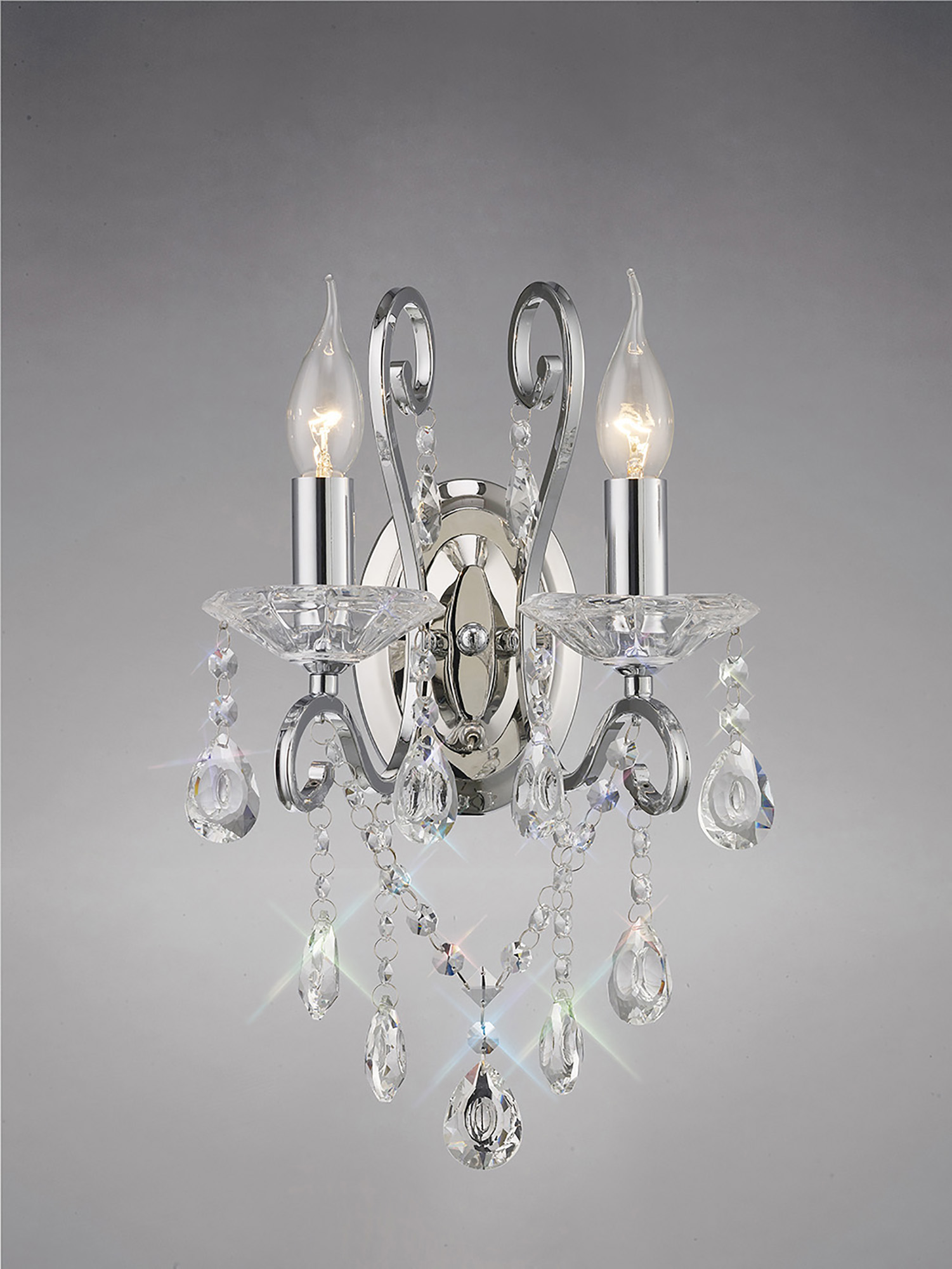 IL31362  Vela Crystal Switched Wall Lamp 2 Light Polished Chrome